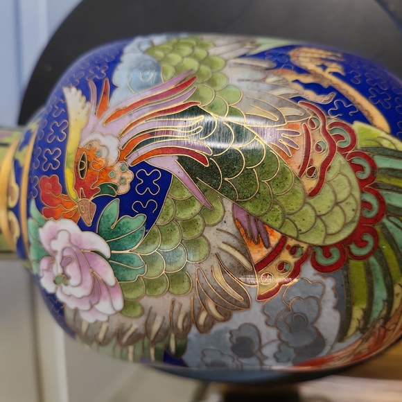 Vintage Chinese Cloisonne Enamel Phoenix Vase - Picture 13 of 14
